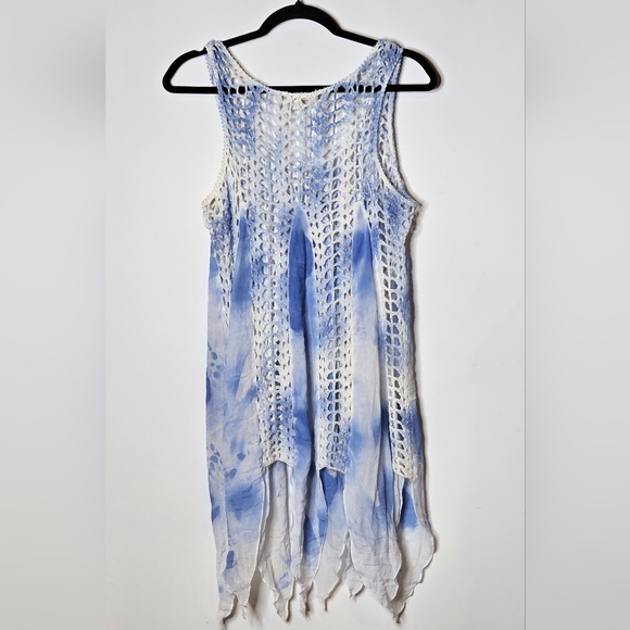 Boston Proper Crochet Flowy Blue White Tank Top Swim Coverup Beach Womens Small - Picture 6 of 6